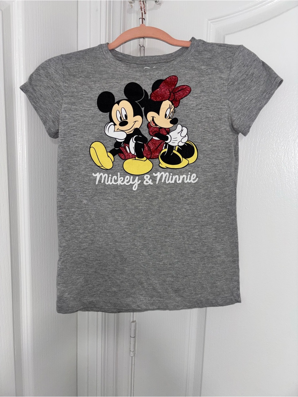 Disney Gray Mickey & Minnie Glitter Graphic Tee